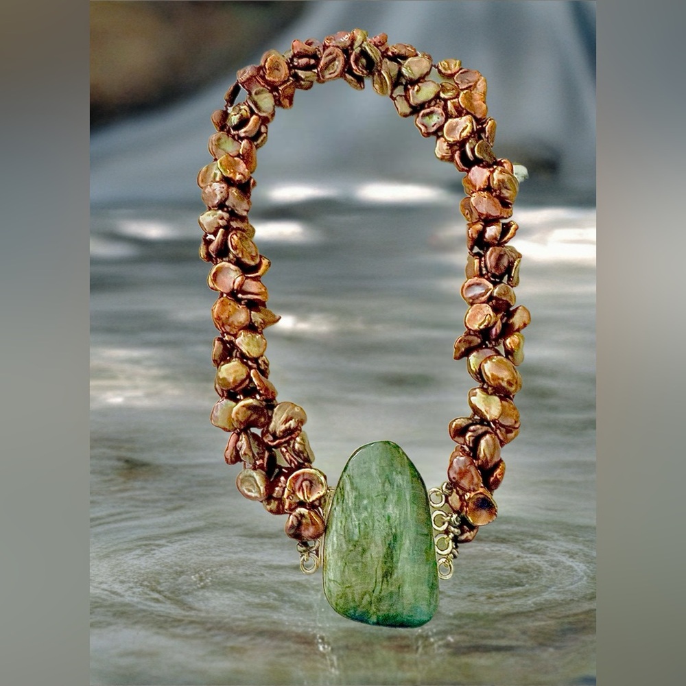 Keshi Pearl necklace with Jasper pendant - Picture 5 of 16